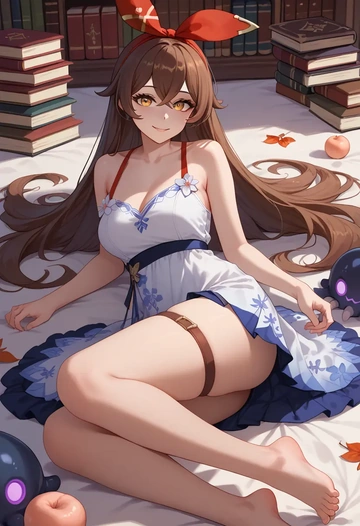 genshin impact,amber_(genshin_impact),silk slip dress,floral prints  - AI generated anime art