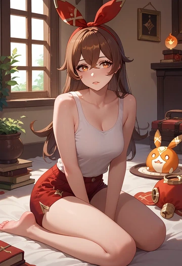 genshin impact,amber_(genshin_impact),tank top,mesh,cycling shorts  - AI generated anime art