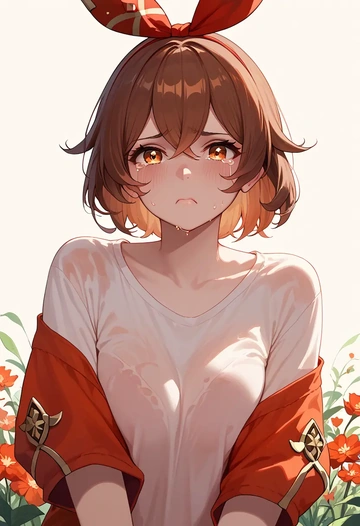 genshin impact,amber_(genshin_impact),tie-dye shirt,dolphin shorts  - AI generated anime art