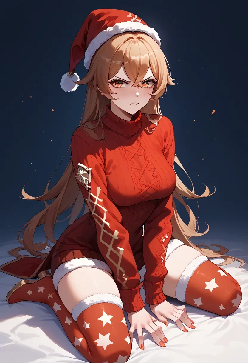 genshin impact,amber_(genshin_impact),Christmas,sweater dress,stockings  - 