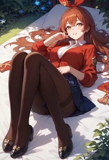 genshin impact,amber_(genshin_impact),winter,student uniform,cardigan  - AI generated anime art