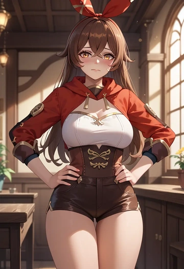 genshin impact,amber_(genshin_impact),leather,shorts  - AI generated anime art