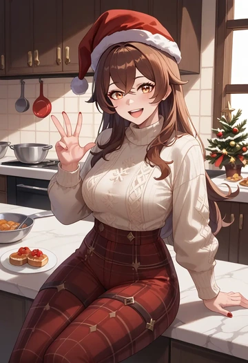 genshin impact,amber_(genshin_impact),Christmas  - AI generated anime art