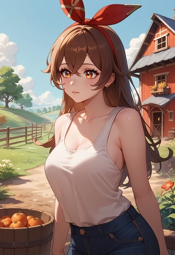 genshin impact,amber_(genshin_impact),tank top,drawstring pants  - AI generated anime art