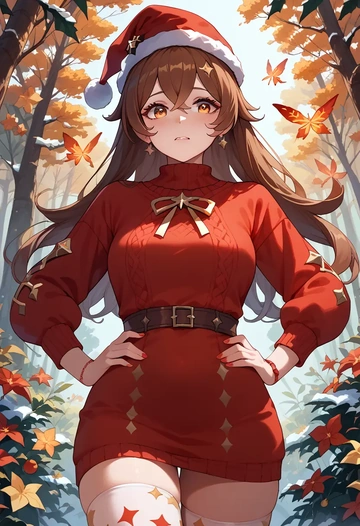 genshin impact,amber_(genshin_impact),Christmas,sweater dress,stockings  - AI generated anime art