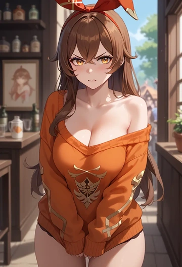 genshin impact,amber_(genshin_impact),orange,sweater  - AI generated anime art