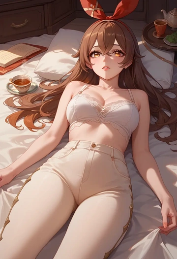 genshin impact,amber_(genshin_impact),pants,wide-leg,strappy top  - AI generated anime art