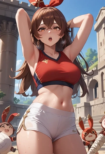 genshin impact,amber_(genshin_impact),volleyball uniform  - AI generated anime art