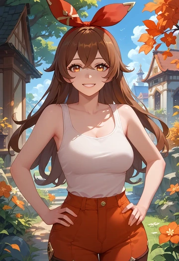 genshin impact,amber_(genshin_impact),tank top,mesh,cycling shorts  - AI generated anime art