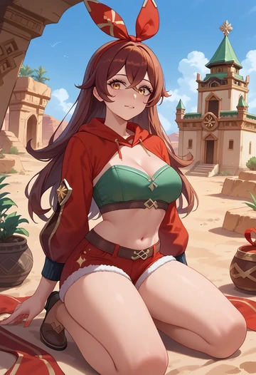 genshin impact,amber_(genshin_impact),red velvet shorts  - AI generated anime art