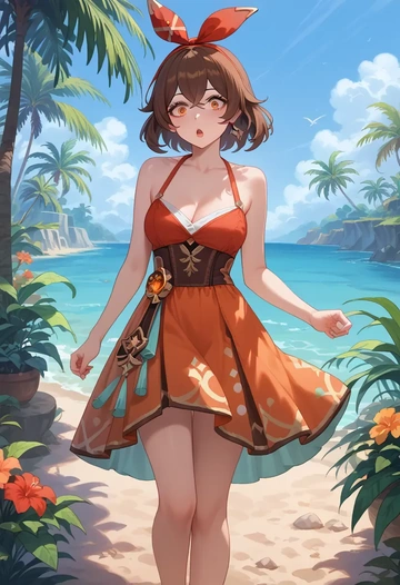 genshin impact,amber_(genshin_impact),silk slip dress,polka dots  - AI generated anime art