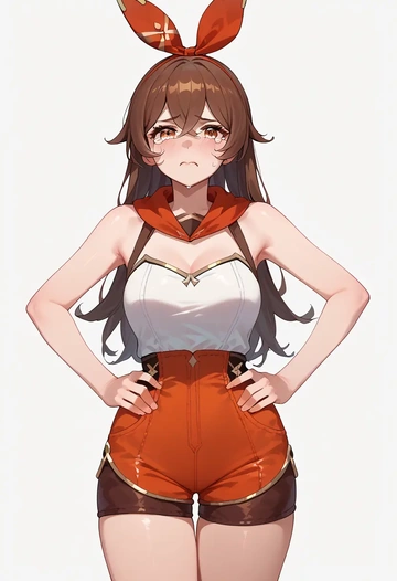 genshin impact,amber_(genshin_impact),sleeveless swim top,shorts-style bottom,contrast stitching  - AI generated anime art