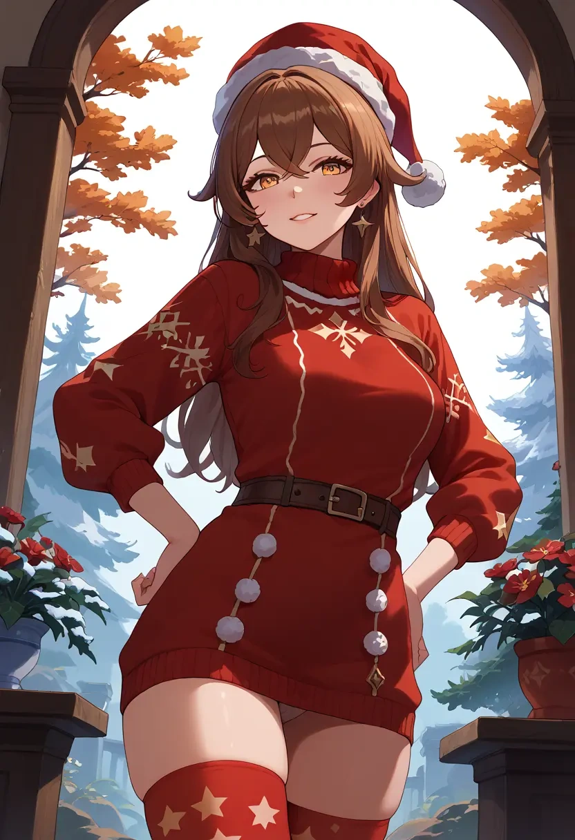 genshin impact,amber_(genshin_impact),Christmas,sweater dress,stockings  - 