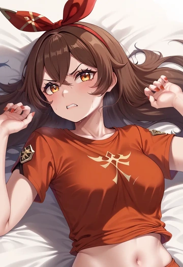 genshin impact,amber_(genshin_impact),running shirt,shorts,sneakers  - AI generated anime art