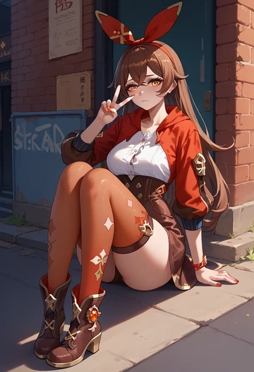 genshin impact,amber_(genshin_impact),shirt dress,belted,stockings  - AI generated anime art