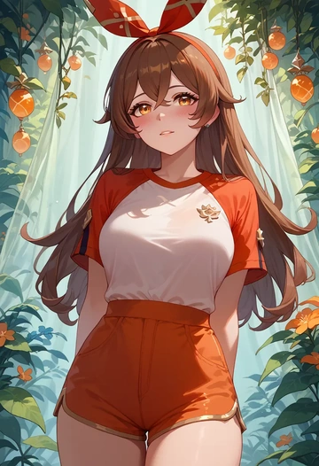 genshin impact,amber_(genshin_impact),tennis polo,skort  - AI generated anime art