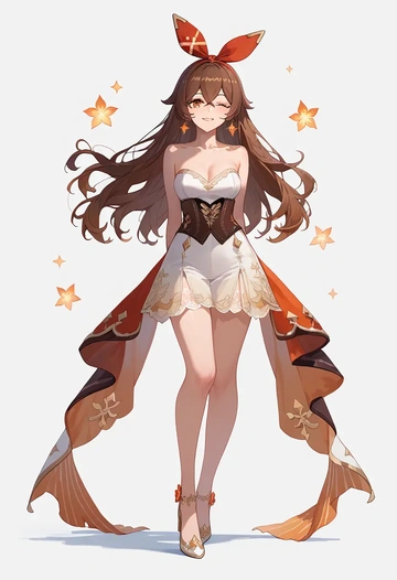 genshin impact,amber_(genshin_impact),gown,strapless,mermaid silhouette  - AI generated anime art