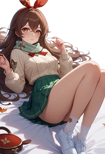 genshin impact,amber_(genshin_impact),spring,student uniform,knit sweater  - AI generated anime art