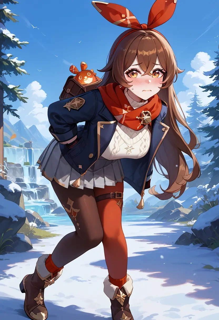 genshin impact,amber_(genshin_impact),winter,student uniform,puffer coat  - 