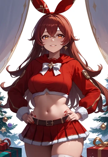 genshin impact,amber_(genshin_impact),Christmas,skirt  - AI generated anime art