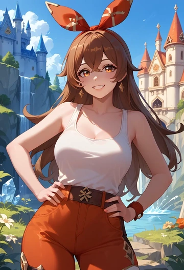 genshin impact,amber_(genshin_impact),tank top,mesh,cycling shorts  - AI generated anime art