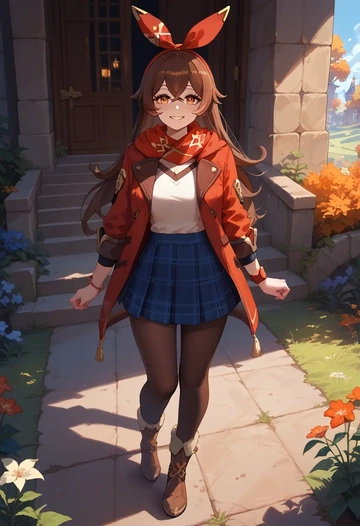 genshin impact,amber_(genshin_impact),winter,student uniform,down jacket  - AI generated anime art