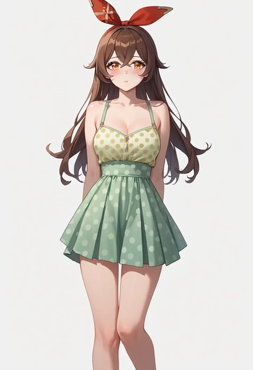 genshin impact,amber_(genshin_impact),silk slip dress,polka dots  - AI generated anime art