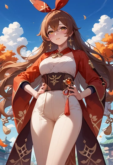 genshin impact,amber_(genshin_impact),kimono,silk,wide-leg trousers  - AI generated anime art