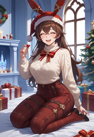 genshin impact,amber_(genshin_impact),Christmas  - AI generated anime art