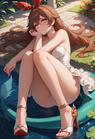 genshin impact,amber_(genshin_impact),gown,strapless,mermaid silhouette  - AI generated anime art