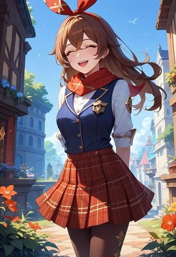 genshin impact,amber_(genshin_impact),winter,student uniform,vest  - AI generated anime art