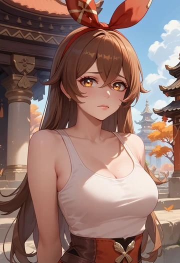 genshin impact,amber_(genshin_impact),tank top,mesh,cycling shorts  - AI generated anime art