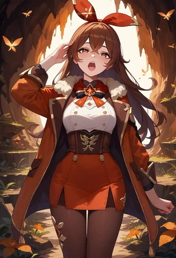 genshin impact,amber_(genshin_impact),coat,long,double-breasted,pencil skirt  - AI generated anime art