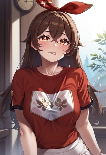 genshin impact,amber_(genshin_impact),running shirt,shorts,sneakers  - AI generated anime art