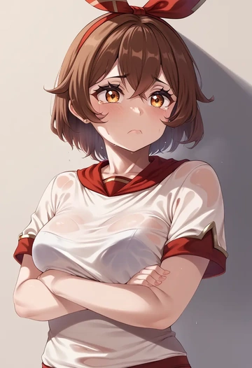 genshin impact,amber_(genshin_impact),running shirt,shorts,sneakers  - AI generated anime art