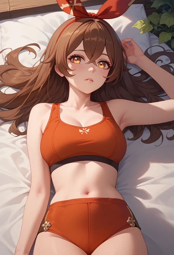 genshin impact,amber_(genshin_impact),sports bra,high-waisted leggings  - AI generated anime art