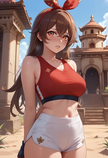 genshin impact,amber_(genshin_impact),volleyball uniform  - AI generated anime art