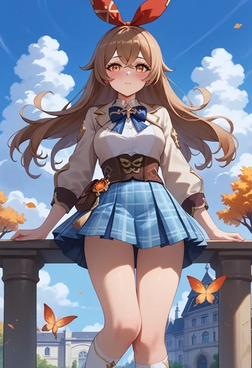 genshin impact,amber_(genshin_impact),spring,student uniform,blazer  - AI generated anime art