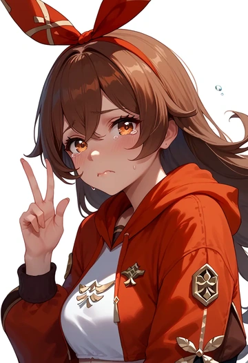 genshin impact,amber_(genshin_impact),crop hoodie,shorts  - AI generated anime art