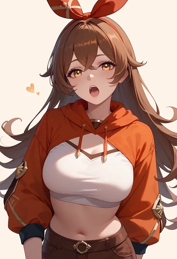 genshin impact,amber_(genshin_impact),crop top,loose joggers,headset  - AI generated anime art