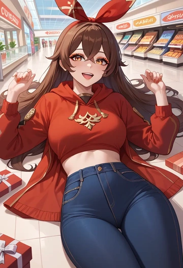 genshin impact,amber_(genshin_impact),crop top  - AI generated anime art