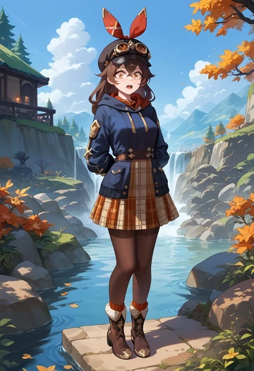 genshin impact,amber_(genshin_impact),winter,student uniform,hooded coat  - AI generated anime art