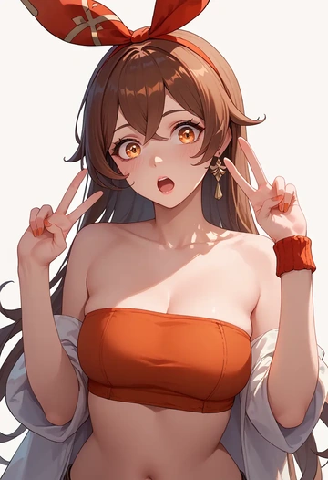 genshin impact,amber_(genshin_impact),tube top,jogger shorts  - AI generated anime art