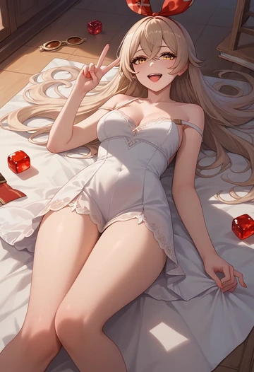 genshin impact,amber_(genshin_impact),silk slip dress  - AI generated anime art