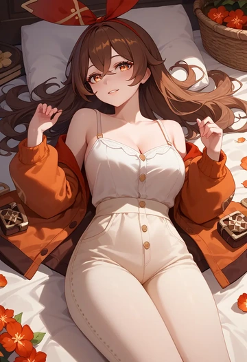 genshin impact,amber_(genshin_impact),cardigan,oversized,wide-leg pants  - AI generated anime art