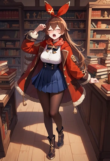 genshin impact,amber_(genshin_impact),winter,student uniform,fur-trimmed coat  - AI generated anime art