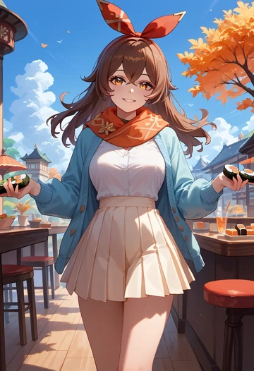 genshin impact,amber_(genshin_impact),spring,student uniform,cardigan  - AI generated anime art