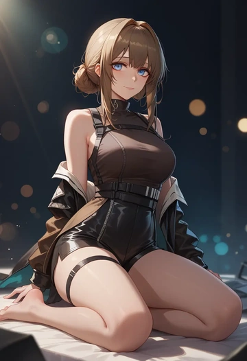 arknights,amiya_(arknights),leather,shorts  - AI generated anime art