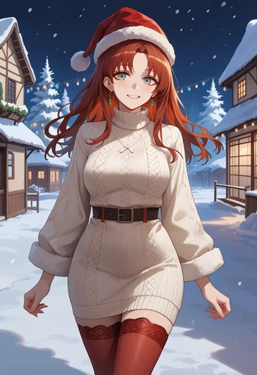 arknights,amiya_(arknights),Christmas,sweater dress,stockings  - AI generated anime art