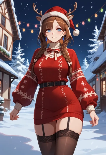 arknights,amiya_(arknights),sweater,stockings,Thigh garters  - AI generated anime art